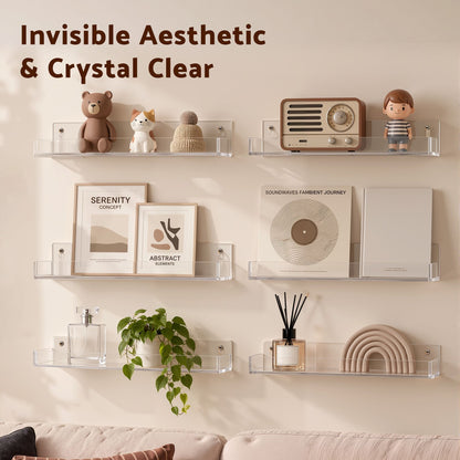 Artiss 6-Pack Acrylic Wall Shelves, Clear Floating Display Shelf with Detachable Panels & Front Lip