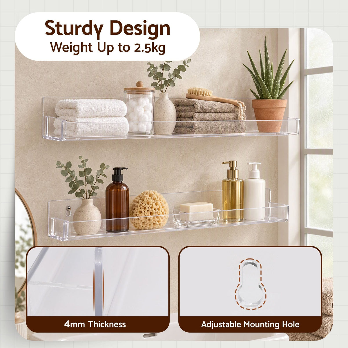 Artiss 6-Pack Acrylic Wall Shelves, Clear Floating Display Shelf with Detachable Panels & Front Lip