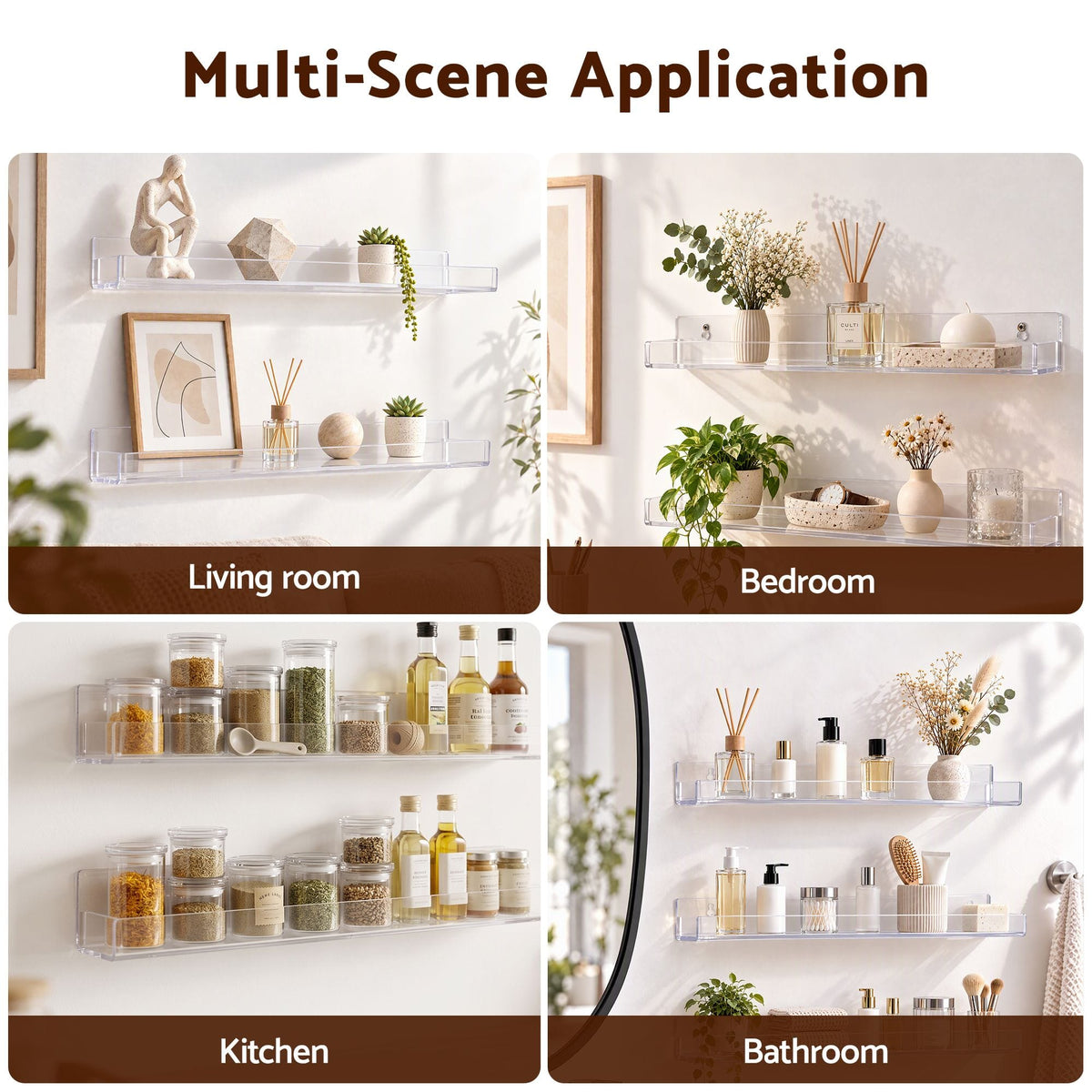 Artiss 6-Pack Acrylic Wall Shelves, Clear Floating Display Shelf with Detachable Panels & Front Lip