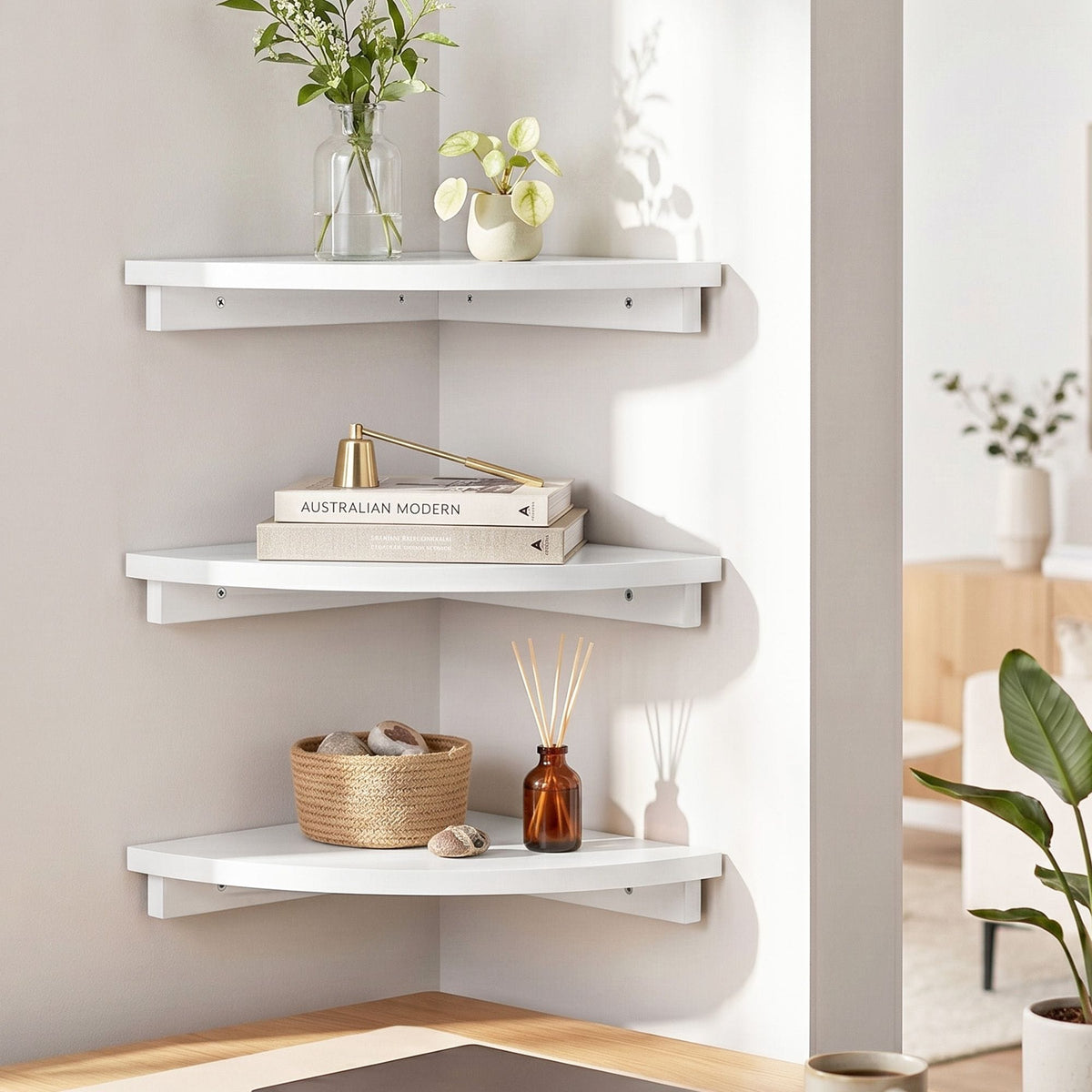Alona.com.au Furniture > Living Room > Bookcases & Shelves Artiss 3pc Corner Floating Wall Shelf Wall Mounted Display Rack Round Edge White