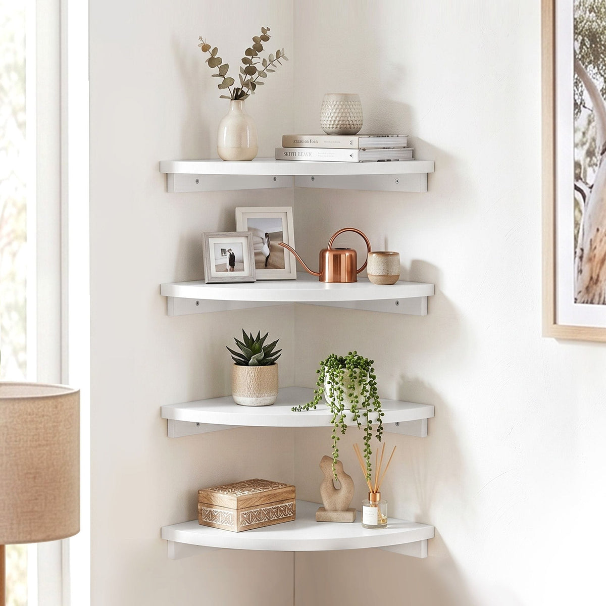 Alona.com.au Furniture > Living Room > Bookcases & Shelves Artiss 4pc Corner Floating Wall Shelf Wall Mounted Display Rack Round Edge White