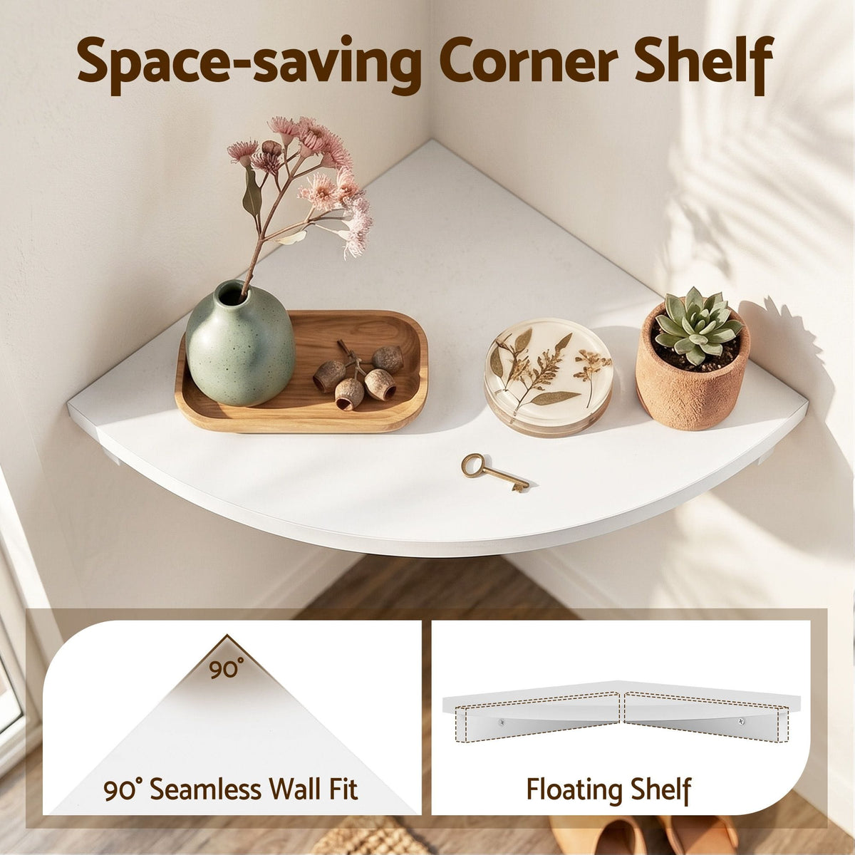 Alona.com.au Furniture > Living Room > Bookcases & Shelves Artiss 4pc Corner Floating Wall Shelf Wall Mounted Display Rack Round Edge White
