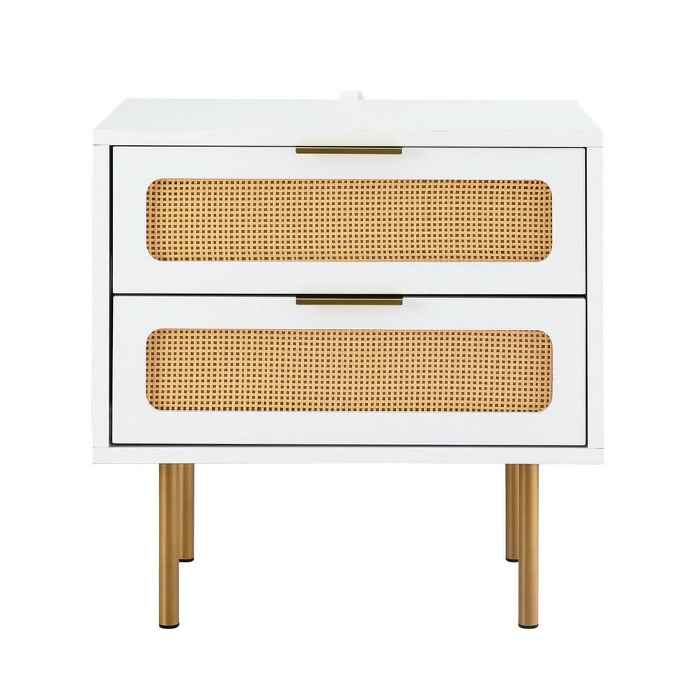 Artiss Rattan Bedside Table 2 Drawers Pine