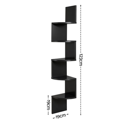 Artiss Wall Shelf Bookshelf Corner Floating 5-Tier Black