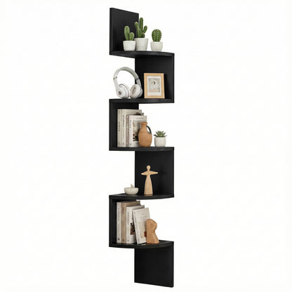Artiss Wall Shelf Bookshelf Corner Floating 5-Tier Black