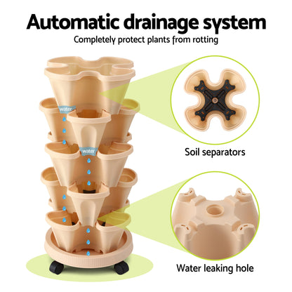 Green Fingers Garden Bed 5 Tier Vertical Garden Grey Strawberry Stackable Planters Herbs Beige