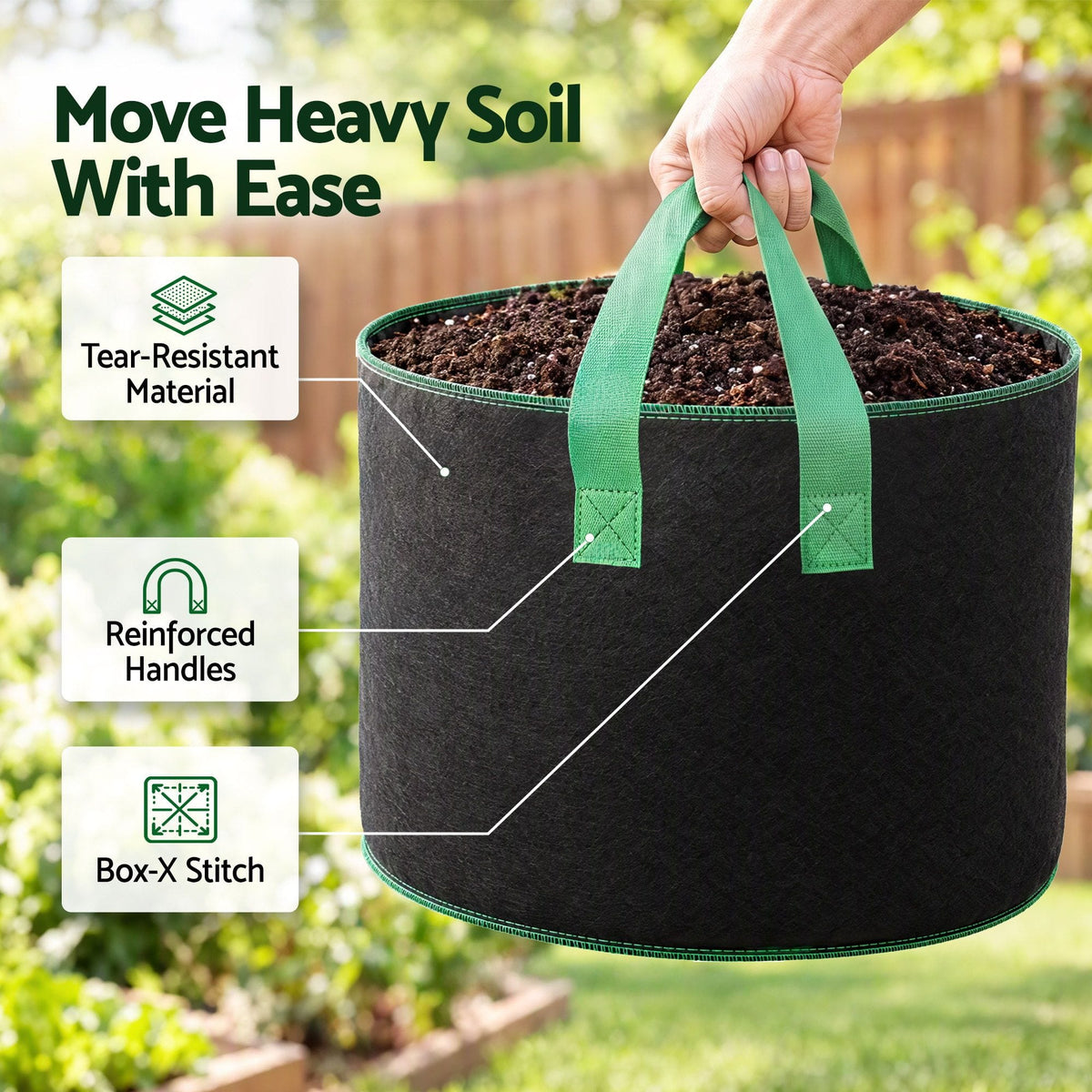 Alona.com.au Home & Garden > Garden Beds > Garden Beds & Planters Green Fingers 15 Gallon Grow Bags 300gsm thick Aeration Fabric Pots 10 Pack