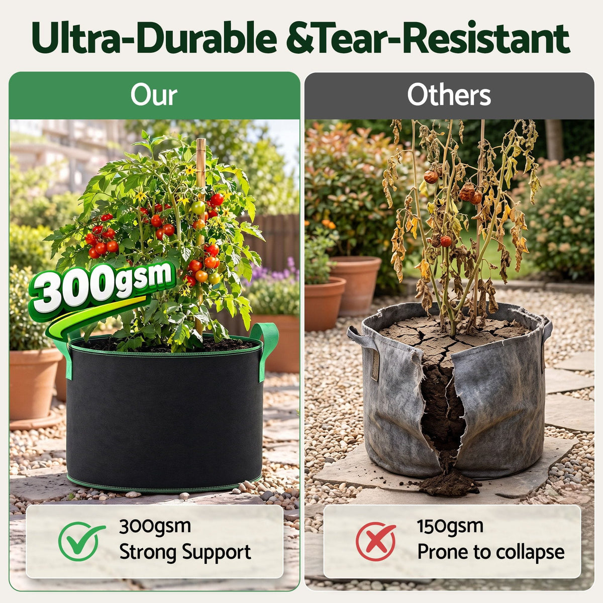 Alona.com.au Home & Garden > Garden Beds > Garden Beds & Planters Green Fingers 15 Gallon Grow Bags 300gsm thick Aeration Fabric Pots 10 Pack