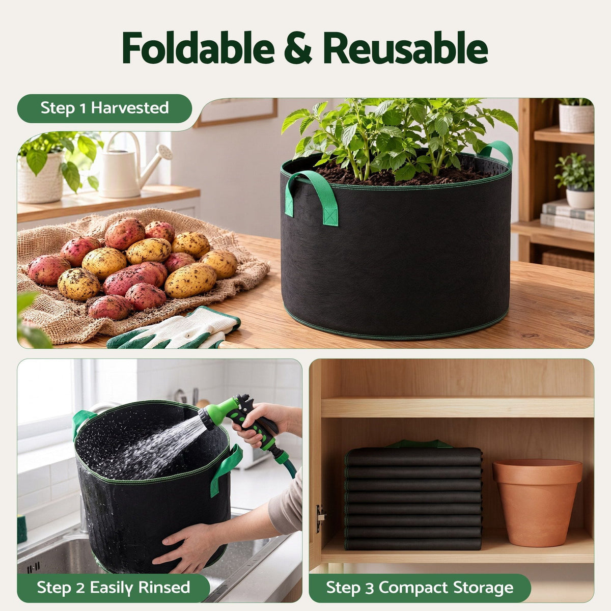 Alona.com.au Home & Garden > Garden Beds > Garden Beds & Planters Green Fingers 15 Gallon Grow Bags 300gsm thick Aeration Fabric Pots 10 Pack