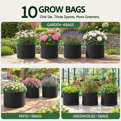 Alona.com.au Home & Garden > Garden Beds > Garden Beds & Planters Green Fingers 15 Gallon Grow Bags 300gsm thick Aeration Fabric Pots 10 Pack