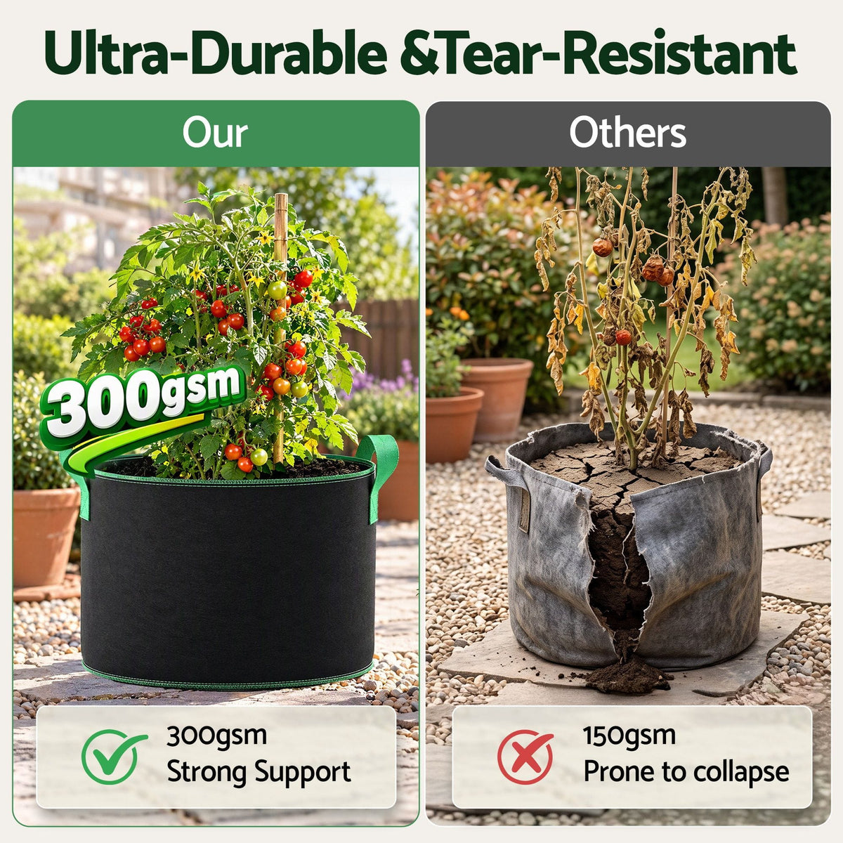 Alona.com.au Home & Garden > Garden Beds > Garden Beds & Planters Green Fingers 20 Gallon Grow Bags 300gsm thick Aeration Fabric Pots 10 Pack