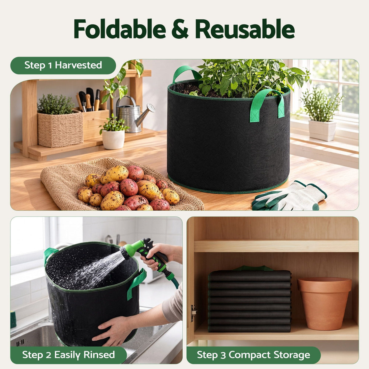 Alona.com.au Home & Garden > Garden Beds > Garden Beds & Planters Green Fingers 20 Gallon Grow Bags 300gsm thick Aeration Fabric Pots 10 Pack