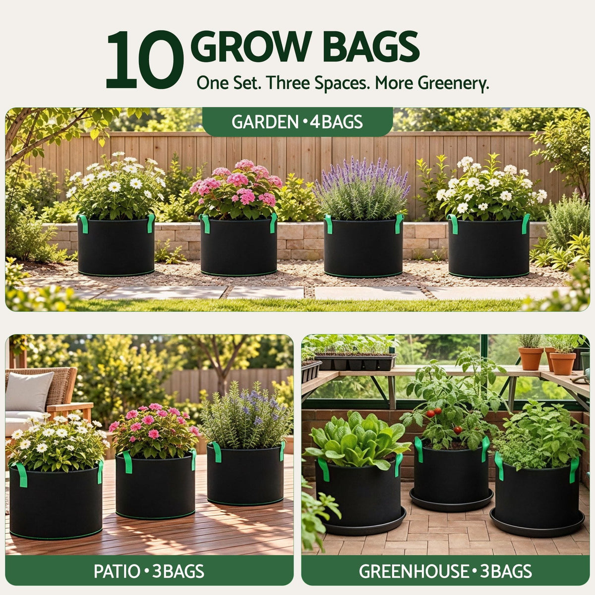 Alona.com.au Home & Garden > Garden Beds > Garden Beds & Planters Green Fingers 20 Gallon Grow Bags 300gsm thick Aeration Fabric Pots 10 Pack