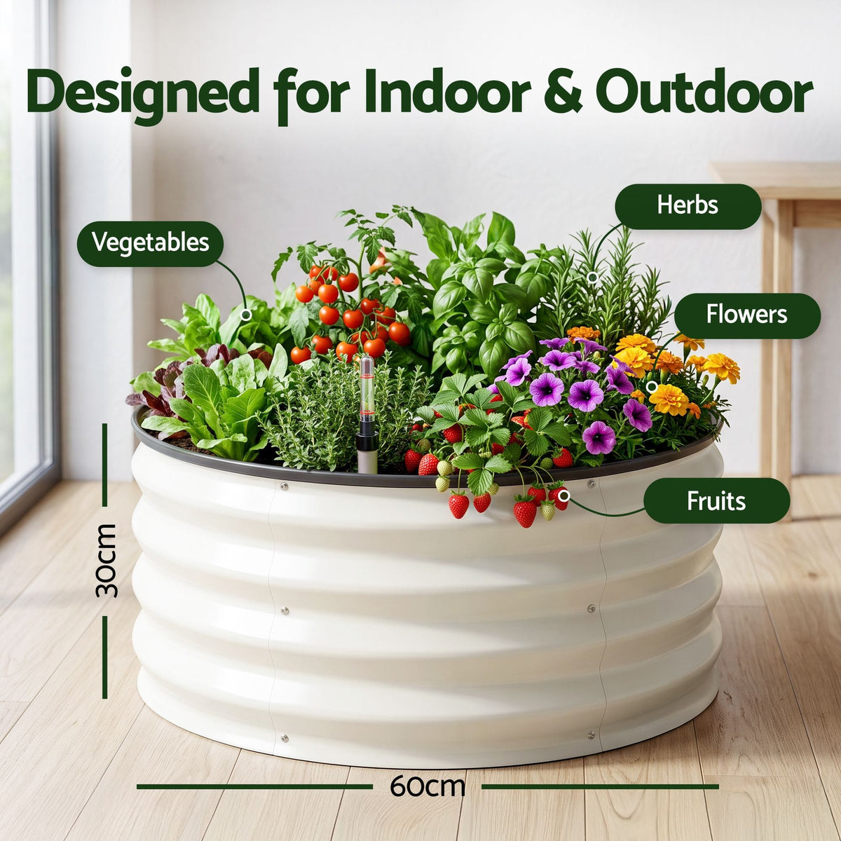 Alona.com.au Home & Garden > Garden Beds > Garden Beds & Planters Green Fingers Self Watering Round Garden Bed Galvanised for Balcony Deck 60x60x30cm