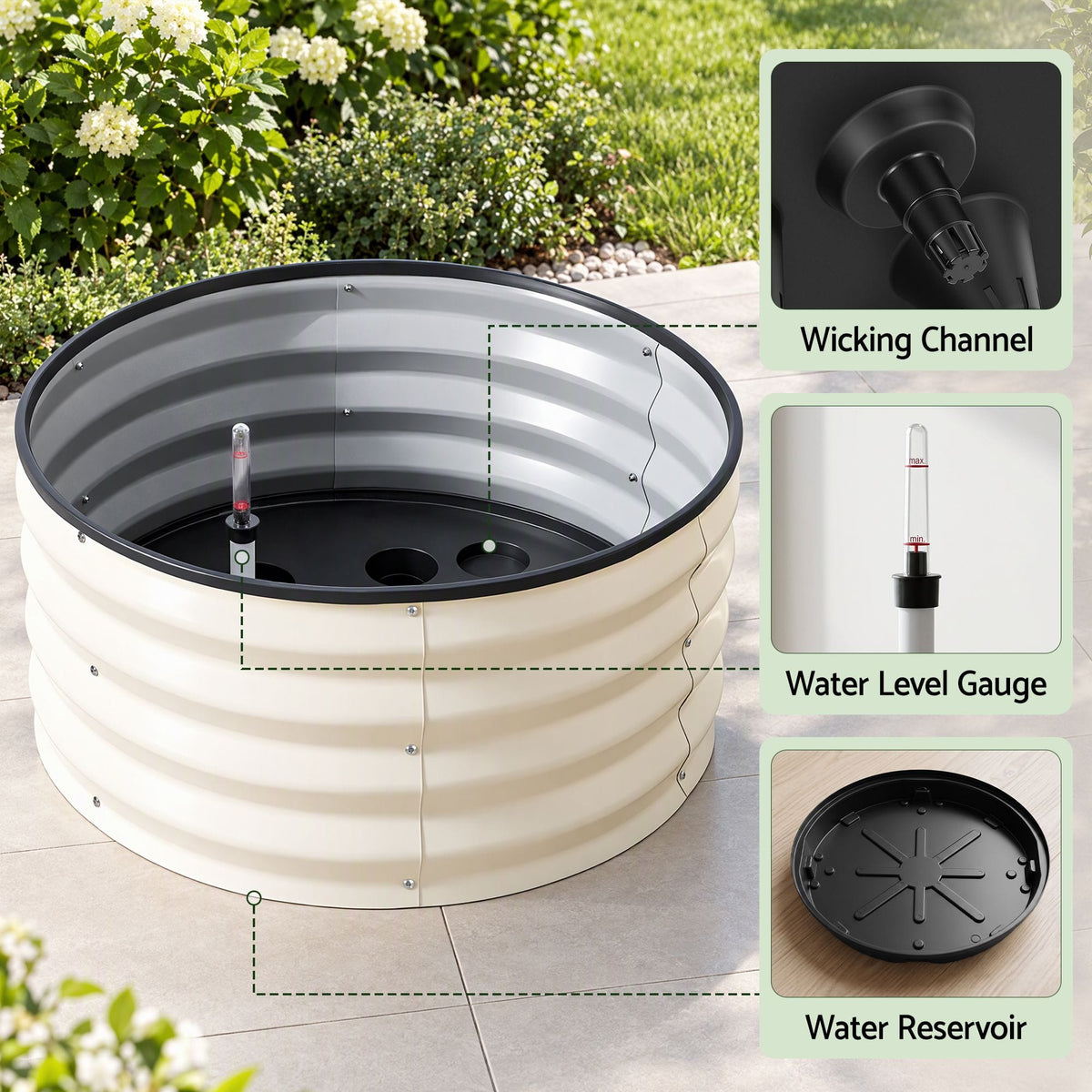 Alona.com.au Home & Garden > Garden Beds > Garden Beds & Planters Green Fingers Self Watering Round Garden Bed Galvanised for Balcony Deck 60x60x30cm