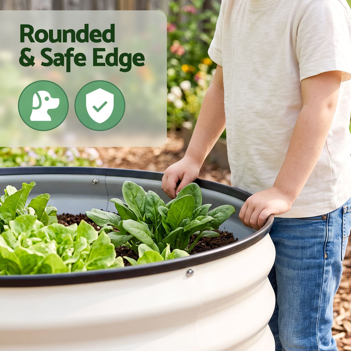 Alona.com.au Home & Garden > Garden Beds > Garden Beds & Planters Green Fingers Self Watering Round Garden Bed Galvanised for Balcony Deck 60x60x30cm
