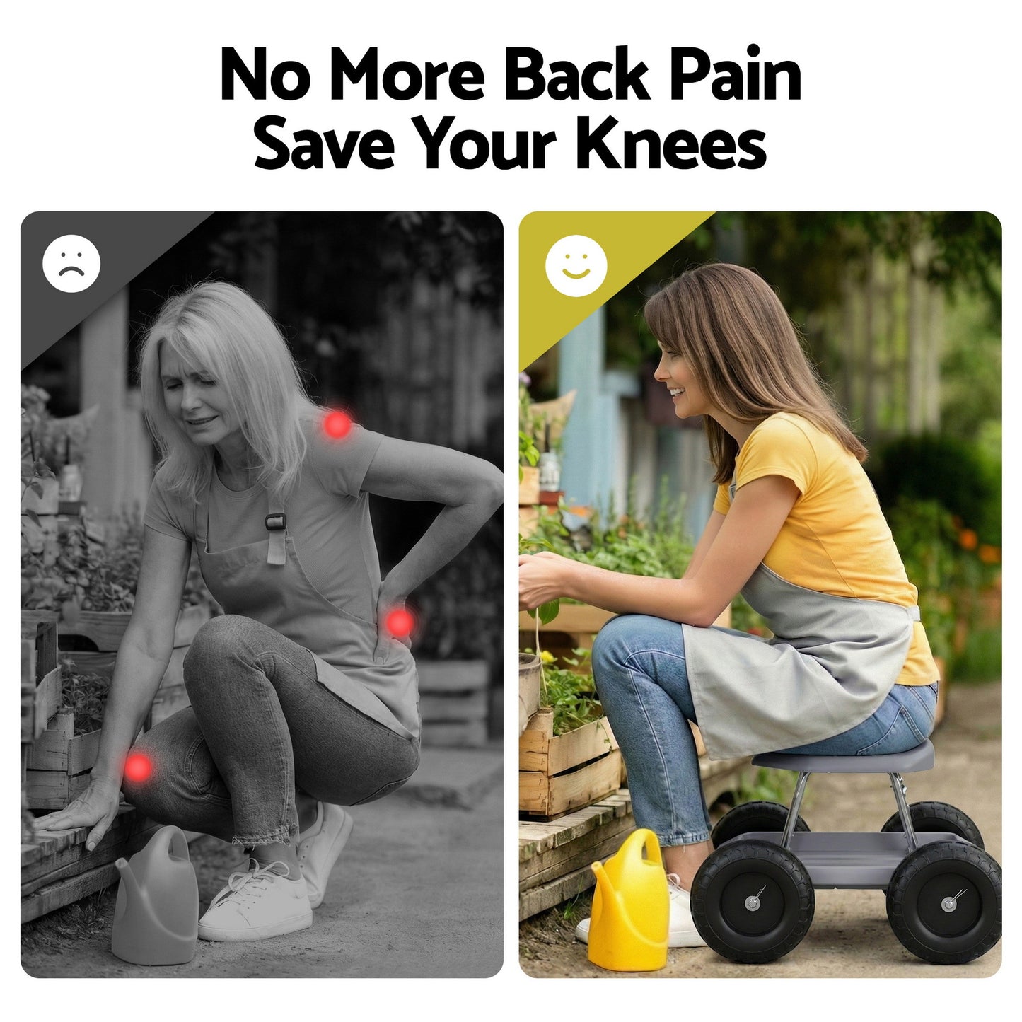 Gardeon Garden Cart Seat with Wheels, Rolling Work Stool with Tool Storage Tray, 440lbs (200kg) Heavy Duty Capacity Garden Stool for Outdoor Yard Work, Car Detailing, and Garage Maintenance, Grey/Black