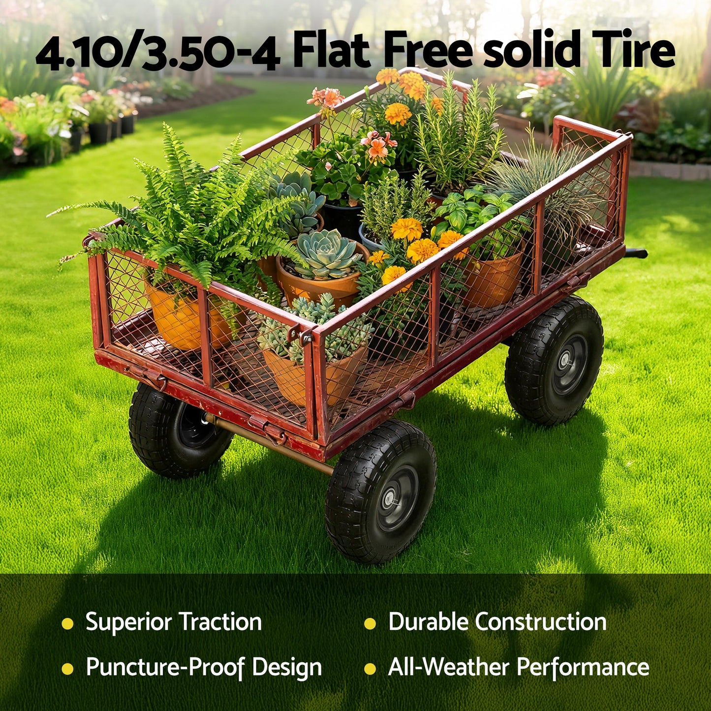 Gardeon 2pcs, 4.10/3.50-4 Tire And Wheel Flat Free, 26cm Solid Rubber Tires with 5/8 Axle Bore Hole And Double Sealed Bearings, Perfect for Wheelbarrow, Garden Cart, Wagon, Dolly