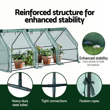 Green Fingers Mini Greenhouse 240x90x90cm Steel Frame PE Cover Outdoor Shelter