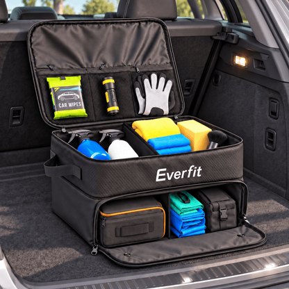 Everfit Sports & Fitness > Golf > Golf Accessories Everfit 2-Tier Car Boot Organiser Storage Bag Trunk Organiser with Ventilated Compartment Black