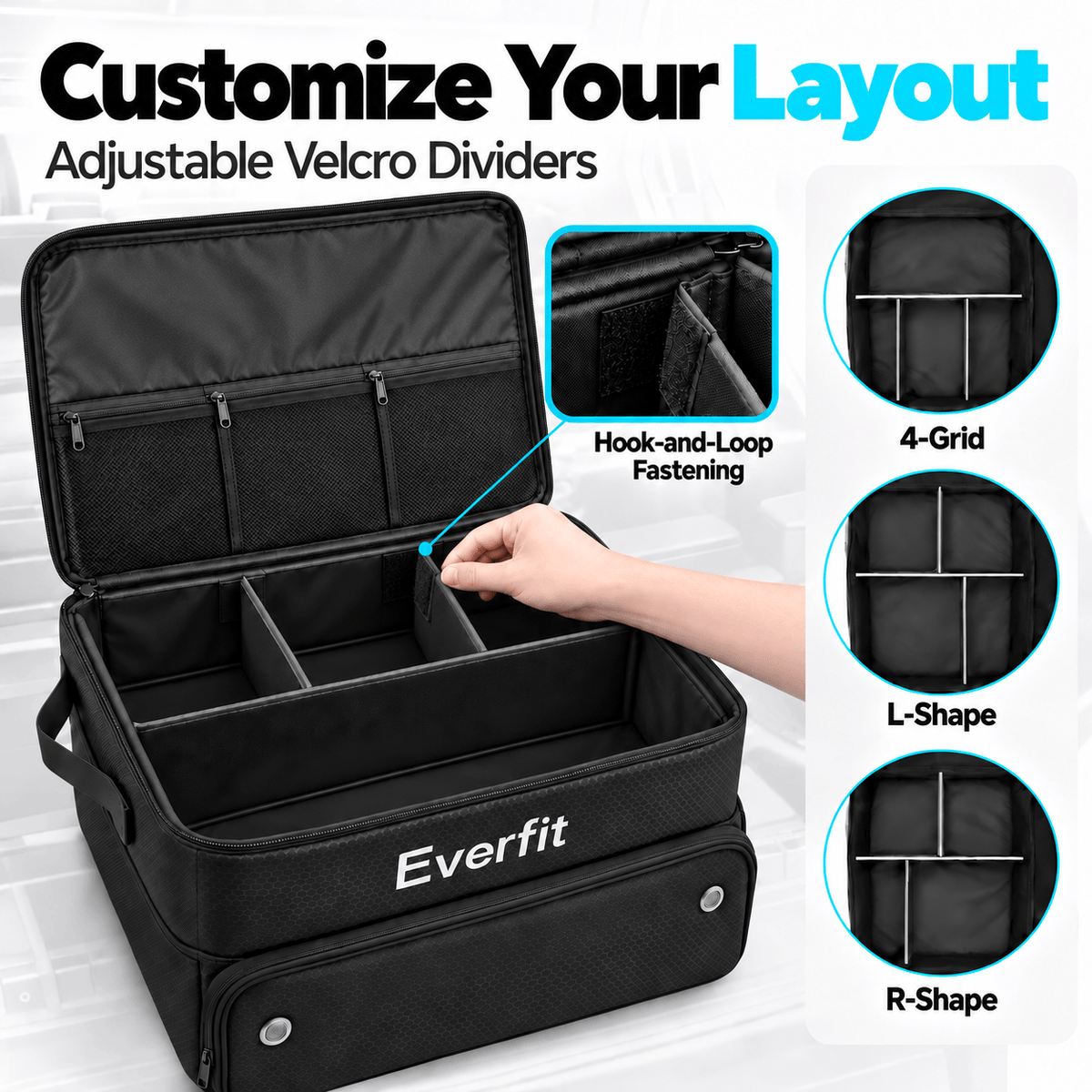 Everfit Sports & Fitness > Golf > Golf Accessories Everfit 2-Tier Car Boot Organiser Storage Bag Trunk Organiser with Ventilated Compartment Black