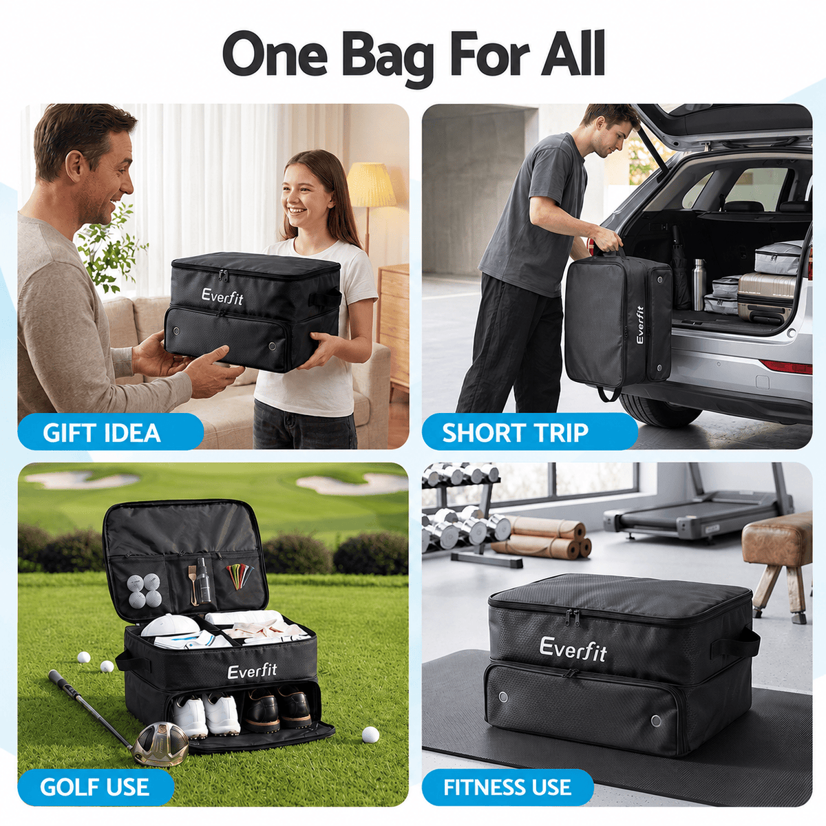 Everfit Sports & Fitness > Golf > Golf Accessories Everfit 2-Tier Car Boot Organiser Storage Bag Trunk Organiser with Ventilated Compartment Black