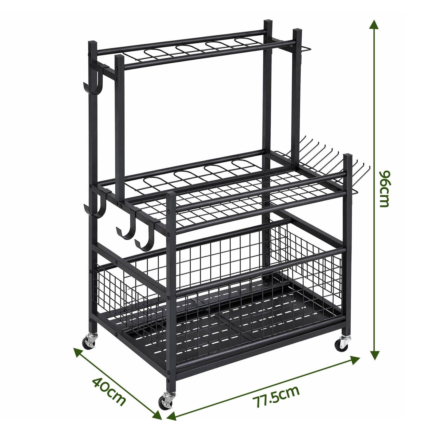 Gardeon Garden Tool Organizer Rack 16 Slots Rolling Garage Storage with Hooks