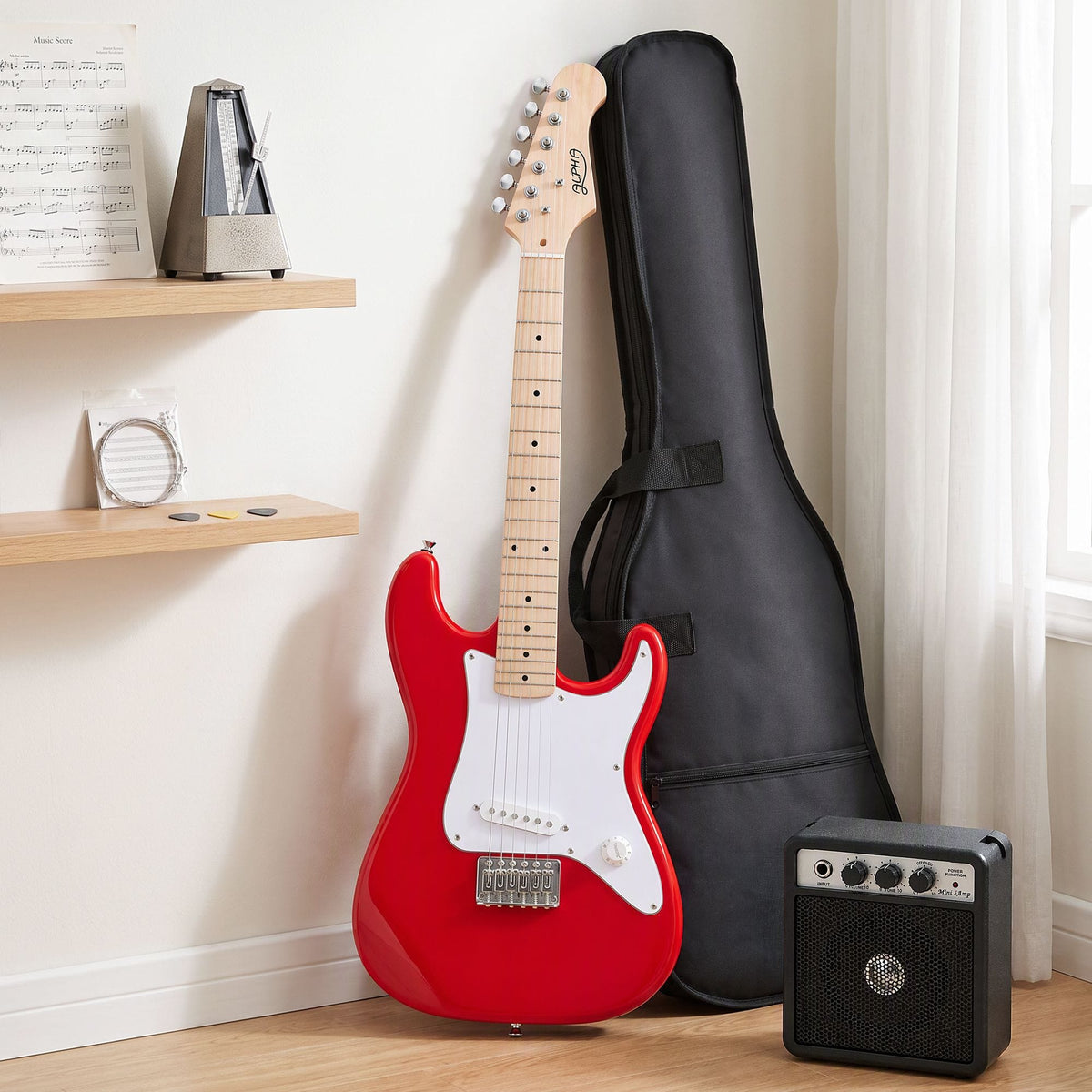Alona.com.au Audio & Video > Musical Instrument & Accessories > Guitars Alpha 30 Inch Junior Electric Guitar Beginner Set with 3W Mini Amp Carry Bag and Accessories Red