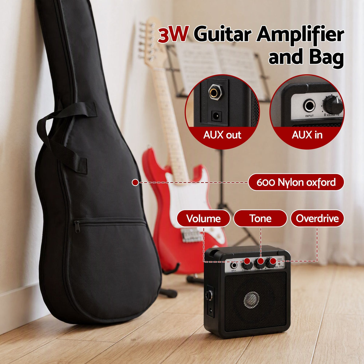 Alona.com.au Audio & Video > Musical Instrument & Accessories > Guitars Alpha 30 Inch Junior Electric Guitar Beginner Set with 3W Mini Amp Carry Bag and Accessories Red