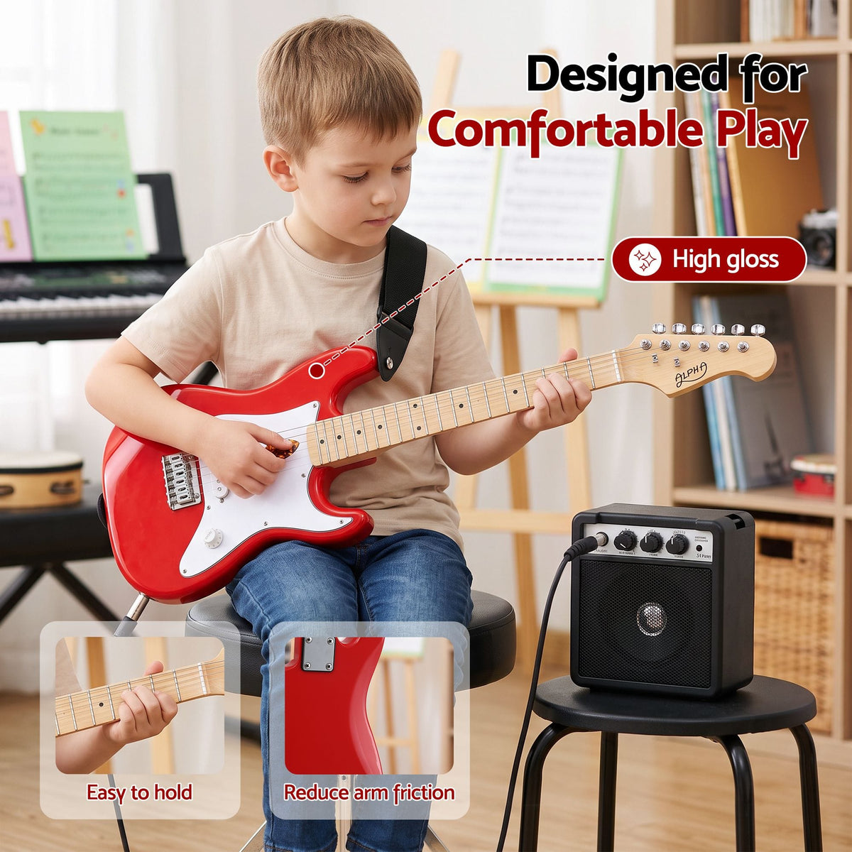 Alona.com.au Audio & Video > Musical Instrument & Accessories > Guitars Alpha 30 Inch Junior Electric Guitar Beginner Set with 3W Mini Amp Carry Bag and Accessories Red