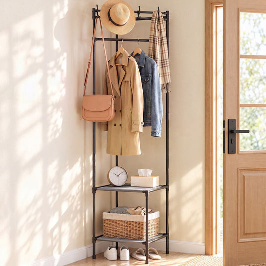 Alona.com.au Furniture > Living Room > Coat Racks Artiss Coat Rack 181cm Freestanding Corner Hall Tree Garment Organiser Storage Shelf 8 Hooks Black