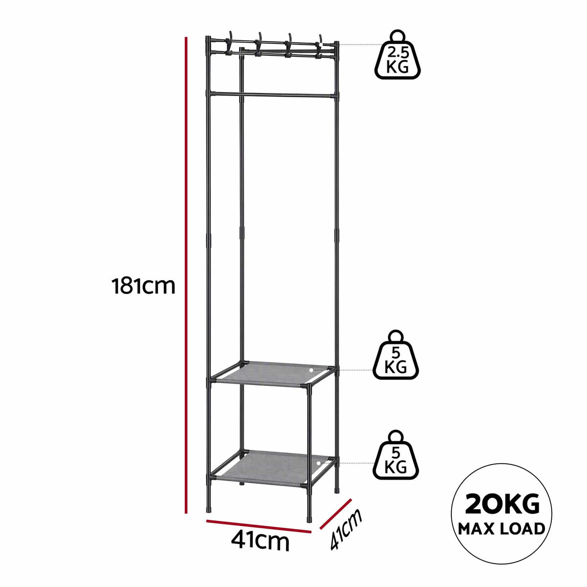 Alona.com.au Furniture > Living Room > Coat Racks Artiss Coat Rack 181cm Freestanding Corner Hall Tree Garment Organiser Storage Shelf 8 Hooks Black
