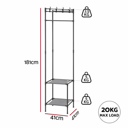 Alona.com.au Furniture > Living Room > Coat Racks Artiss Coat Rack 181cm Freestanding Corner Hall Tree Garment Organiser Storage Shelf 8 Hooks Black
