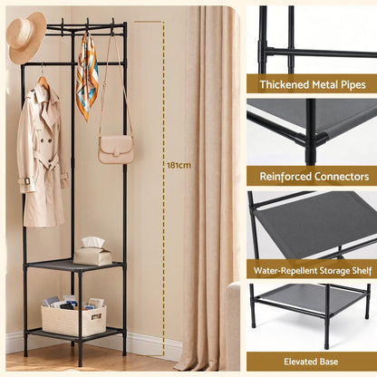 Alona.com.au Furniture > Living Room > Coat Racks Artiss Coat Rack 181cm Freestanding Corner Hall Tree Garment Organiser Storage Shelf 8 Hooks Black