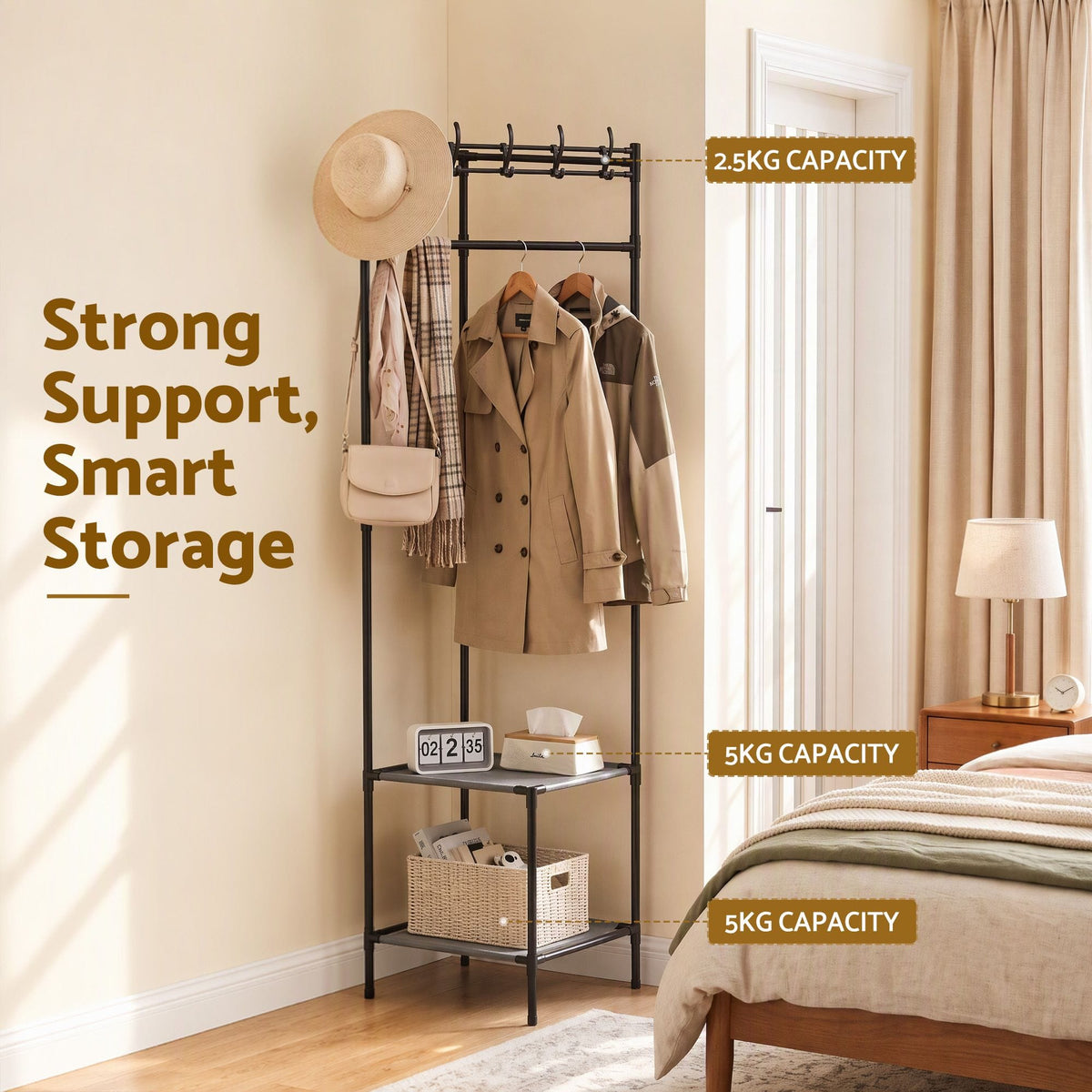 Alona.com.au Furniture > Living Room > Coat Racks Artiss Coat Rack 181cm Freestanding Corner Hall Tree Garment Organiser Storage Shelf 8 Hooks Black