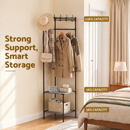 Alona.com.au Furniture > Living Room > Coat Racks Artiss Coat Rack 181cm Freestanding Corner Hall Tree Garment Organiser Storage Shelf 8 Hooks Black