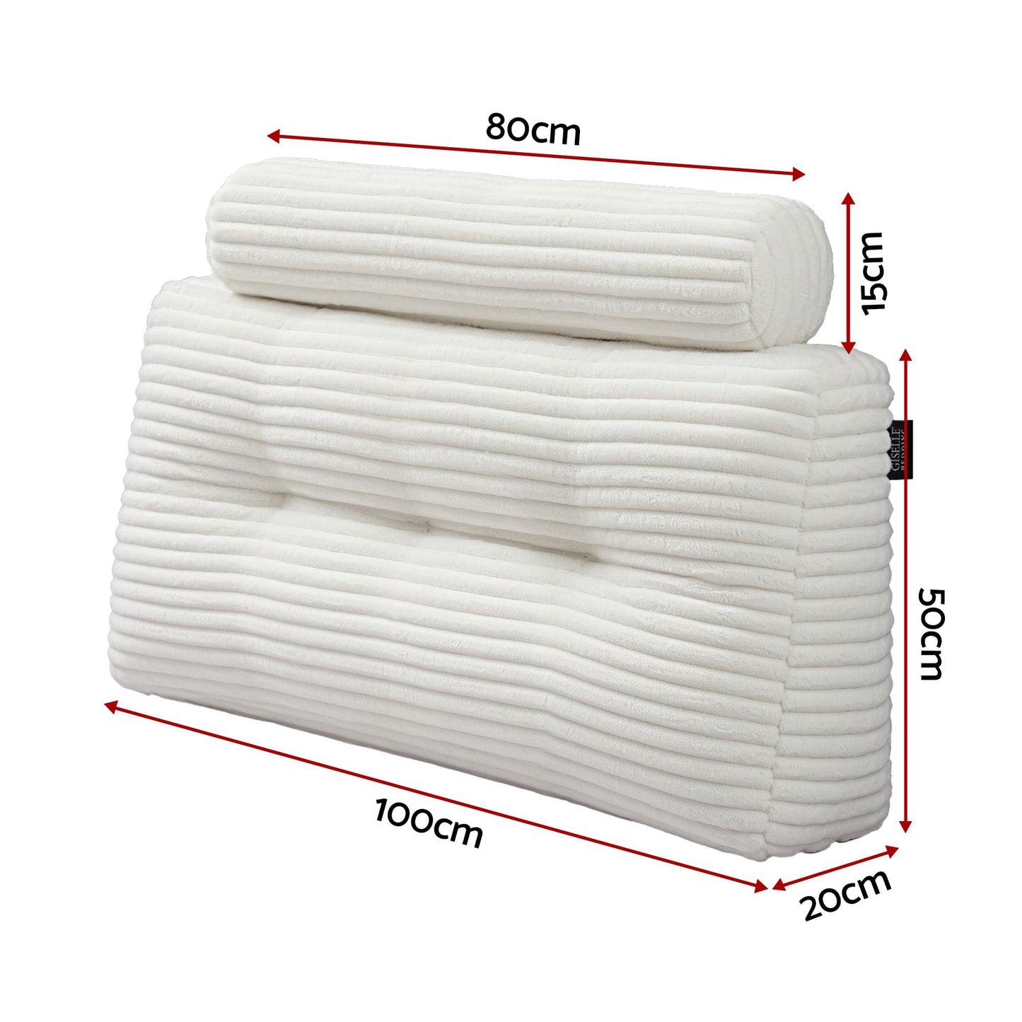 Giselle wedge pillow headboard with non-flattening shredded foam core, perfect for dorm reading or sofa lap desk, 330g corduroy cover, side pockets, King Single
