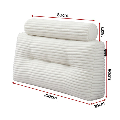 Giselle wedge pillow headboard with non-flattening shredded foam core, perfect for dorm reading or sofa lap desk, 330g corduroy cover, side pockets, King Single