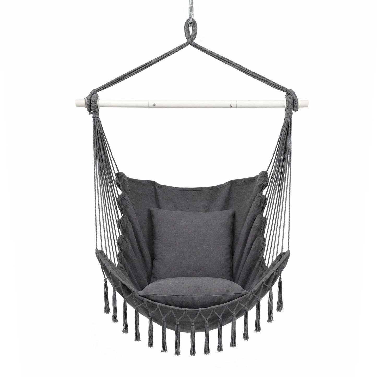 Gardeon Hammock Chair Camping Macrame Hanging Swing Cushions Metal Bar Grey