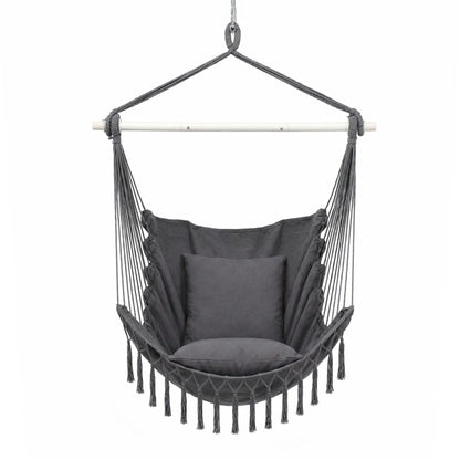 Gardeon Hammock Chair Camping Macrame Hanging Swing Cushions Metal Bar Grey