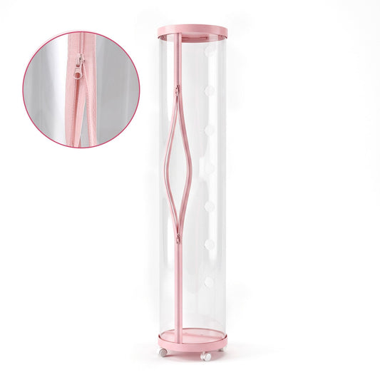 Alona.com.au Baby & Kids > Kid's Furniture > Toy Boxes Keezi Stuffed Animal Storage Tube 128cm with Wheels Kids Plush Toy Organiser Pink Transparent Dual Zipper
