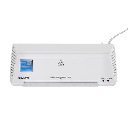 Devanti A4 Laminator Machine, Hot & Cold Thermal Fast Lamination Anti-Jam Laminator for Office School Home Document Photo Card Handmade A4 A5 A6, White