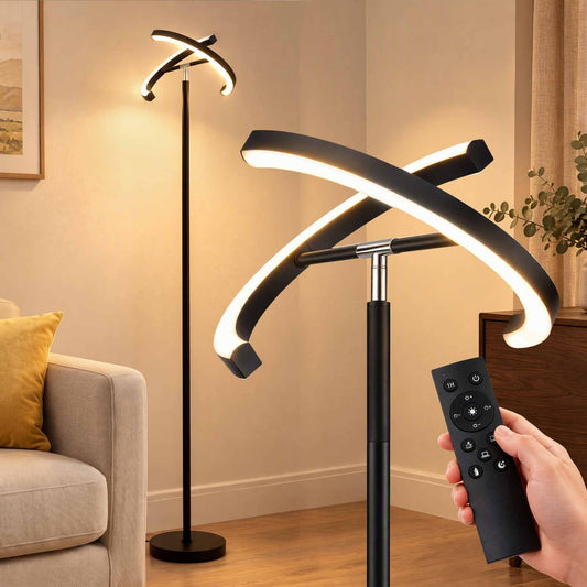 Alona.com.au Home & Garden > Lighting > Floor Lamps Artiss LED Floor Lamp with Dual Rotating Heads, Dimmable Light and Remote Control Black 20W