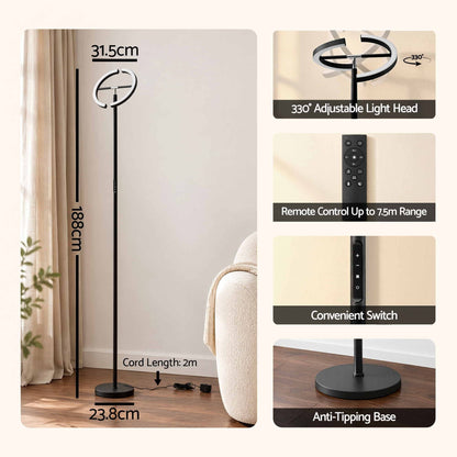 Alona.com.au Home & Garden > Lighting > Floor Lamps Artiss LED Floor Lamp with Dual Rotating Heads, Dimmable Light and Remote Control Black 20W