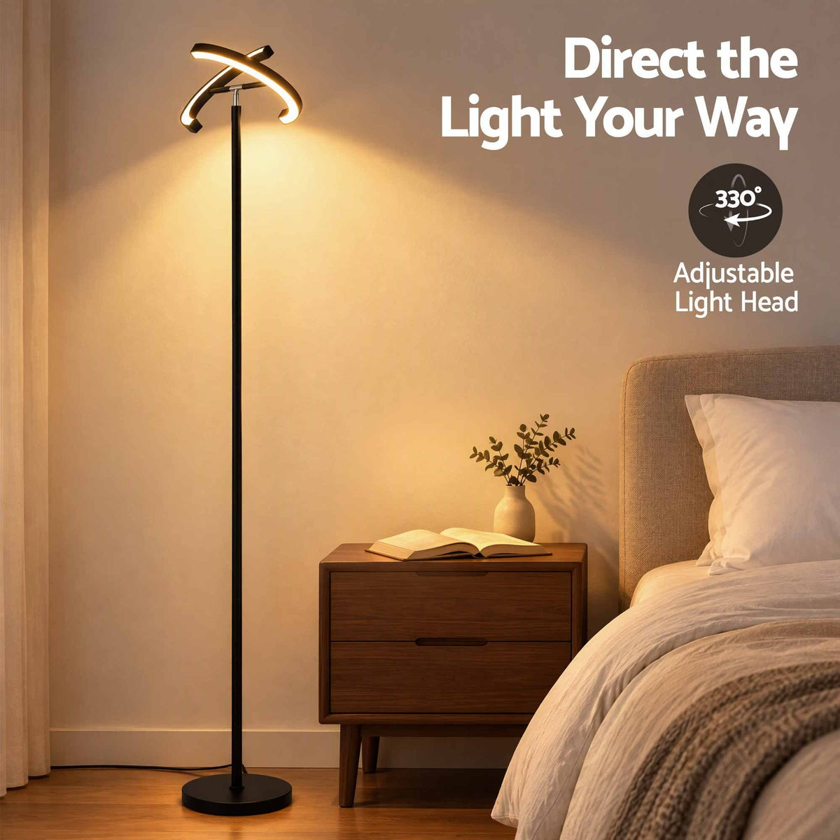Alona.com.au Home & Garden > Lighting > Floor Lamps Artiss LED Floor Lamp with Dual Rotating Heads, Dimmable Light and Remote Control Black 20W