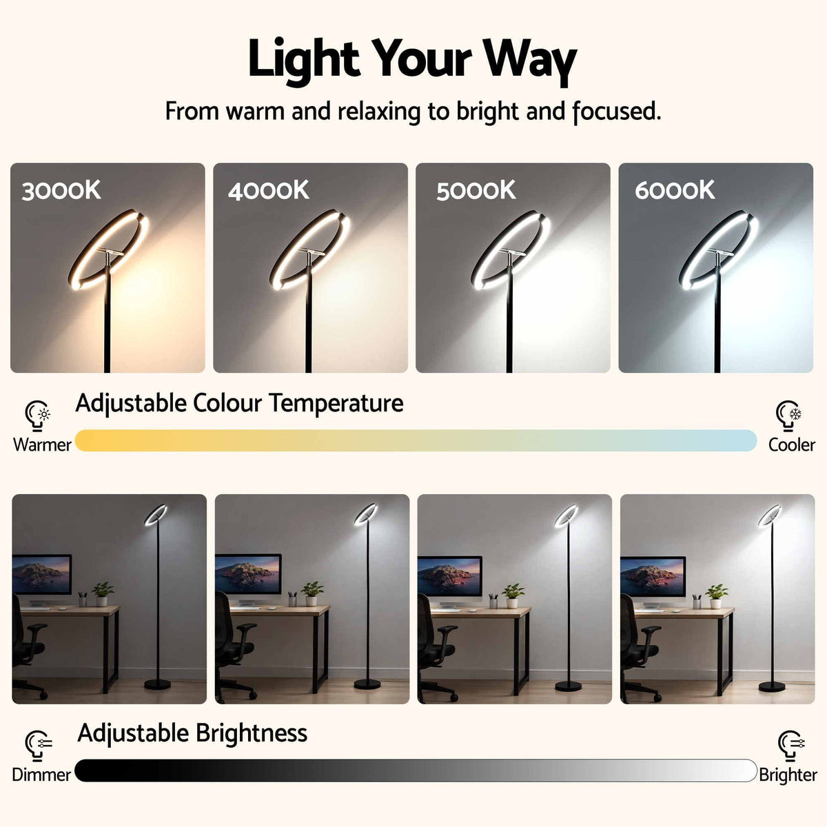 Alona.com.au Home & Garden > Lighting > Floor Lamps Artiss LED Floor Lamp with Dual Rotating Heads, Dimmable Light and Remote Control Black 20W
