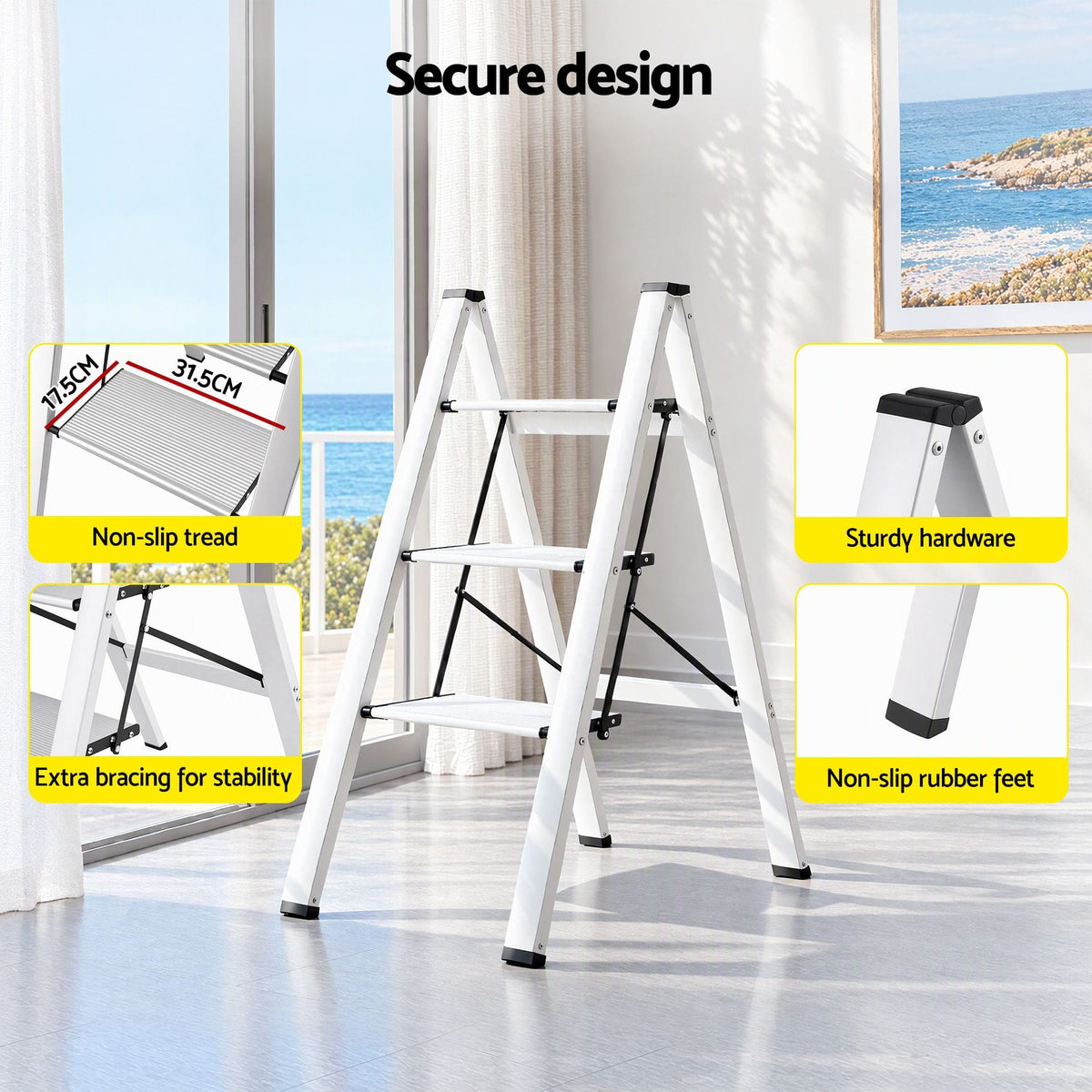 Alona.com.au Tools > Industrial Tools > Ladders & Scaffolding Giantz 3 Step Ladder Multi-Purpose Folding Aluminium Light Weight Platform