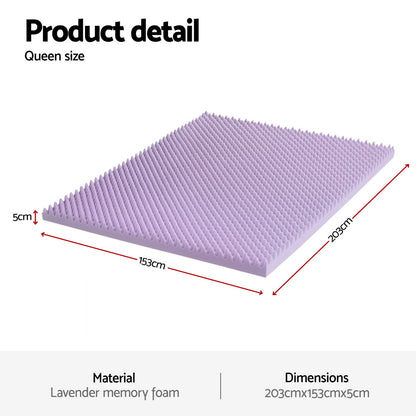 Giselle 5cm Memory Foam Mattress Topper Lavender Infused Egg Crate Pad Mat Queen