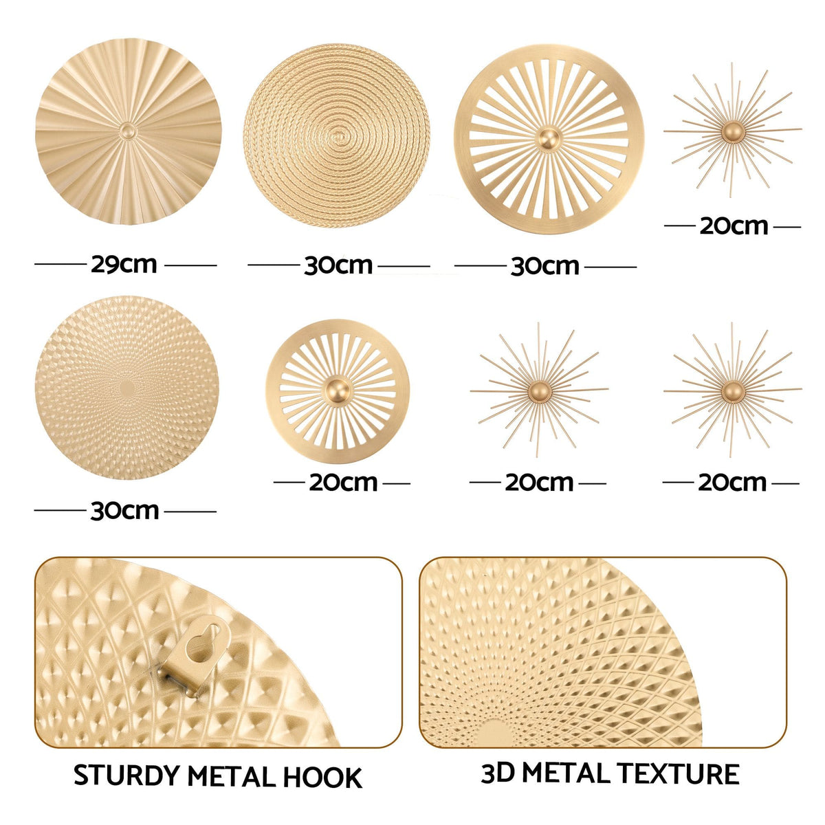 Alona.com.au Home & Garden > Wall Art > 3D Wall Art Artiss 8 Pieces Gold Metal Wall Decor Set 3D Starburst Round Disc Sculptures Flexible DIY Layout