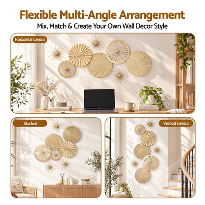 Alona.com.au Home & Garden > Wall Art > 3D Wall Art Artiss 8 Pieces Gold Metal Wall Decor Set 3D Starburst Round Disc Sculptures Flexible DIY Layout